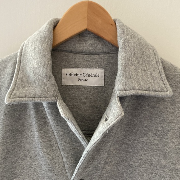Officine Generale French Terry Button-Up Shirt Sweatshirt Heather Grey Fleece - Picture 2 of 8